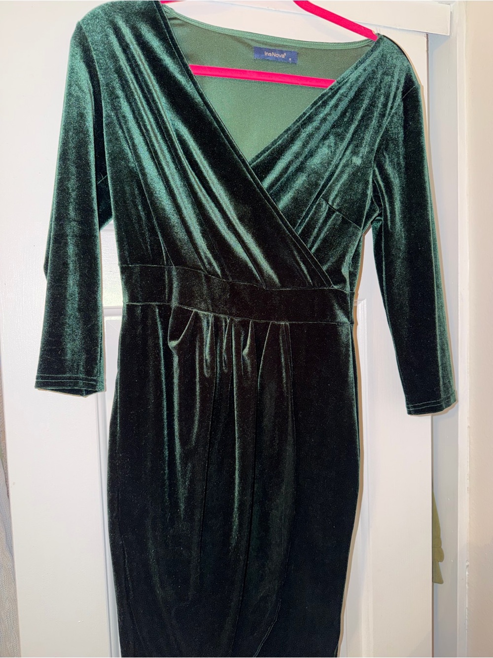 Velvet Wrap Dress in Dark Green